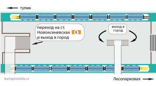 Схема зала и пересадки на станцию "Новоясеневскую"