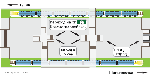 Схема зала и пересадки на станцию "Красногвардейская"